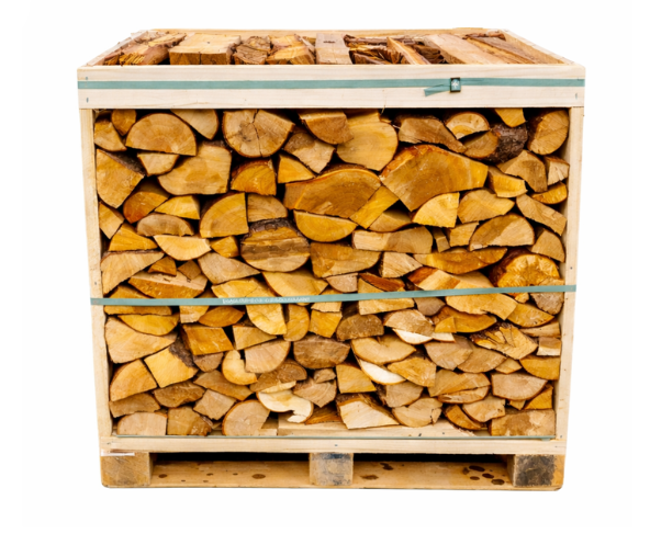 Stack of Alder firewood in a wooden crate on a white background Murphys Direct UK