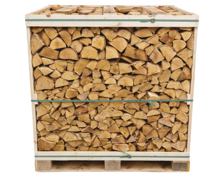 Stack of chopped wood on a pallet with Murphys Direct logo. Buy Now @murphysdirect.co.uk