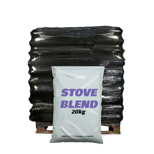 A stack of 50 x 20kg bags of Stove Blend smokeless fuel Murphys Direct UK